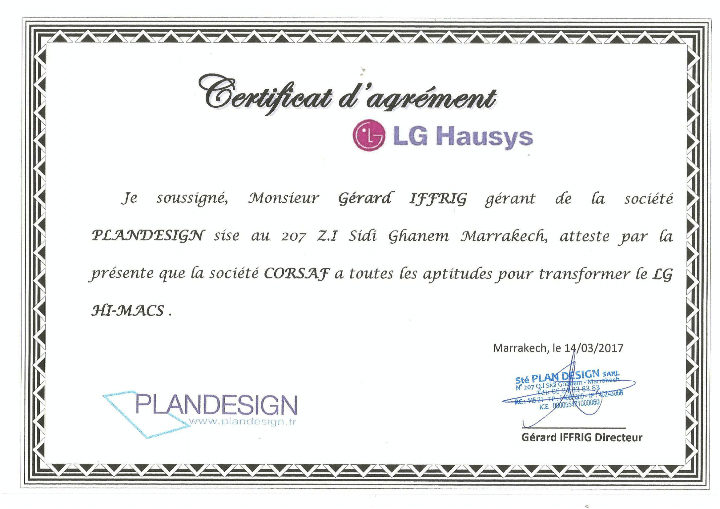 Certificat d'agrément